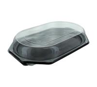 Deli Supplies Pack of 25 Large Octagonal Food, Cake, Sandwich Platter Tray Set, Black Tray Base with Clear Lid Durable Buffet Catering Food Sandwich Trays (L470mm x W310mm x 85mm with Lids)