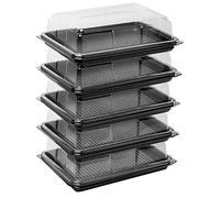 Deli Supplies Pack of 5 Mini Rectangle Food, Cake, Sandwich Platter Tray Set, Black Tray Base with Clear Lid Durable Buffet Catering Food Sandwich Trays (L250mm x W180mm x 70mm with Lids)