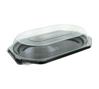 Deli Supplies Small Octagonal Food, Cake, Sandwich Platter Tray Set, Black Tray Base with Clear Lid Durable Buffet Catering Food Sandwich Trays (L370mm x W250mm x 75mm with Lids) (10)