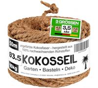 deli4you Coconut Rope 3.5 mm x 50 m - Coconut Knit Rope Coconut Yarn as Binding Wire Natural Plant Tie Plant Tape - Decorative Coconut Ribbon Parcel Cord