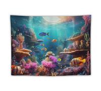 DELIBEST Blue Ocean Tapestry, Tropical Fish Wall Hanging Tapestries, Under The Sea Coral Reef Aesthetic Tapestries Wall Decorations for Bedroom Living Room Dorm 30"x40"