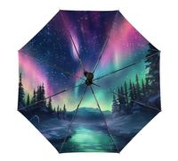 DELIBEST Northern Lights Umbrella, Windproof Travel Misty Forest Umbrellas, Automatic Folding Rain Umbrella, Light Portable Strong Windproof Umbrellas