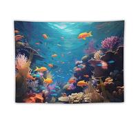 DELIBEST Underwater World Tapestry, Blue Ocean Wall Hanging Tapestries, Undersea Aesthetic Tapestries Wall Decorations for Bedroom Living Room Dorm 30"x40"