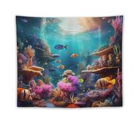 DELIBEST Underwater World Tapestry, Under The Sea Coral Reef Wall Hanging Tapestries, Mysterious Space Aesthetic Tapestries Wall Decorations for Bedroom Living Room Dorm 50"x60"