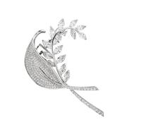 Delicate Alloy Brooch With Zirconia Sparkling Zirconia Inlayed Ginkgos Leaf Brooch Pin With Elegant Sparkling Finish Floral Pin