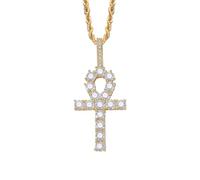 Delicate Bling Ice Out Ankh Cross Necklace Pendant Vintage Egyptian Key of Life Necklace Men's Hip Hop Rock Jewelry