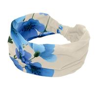 Delicate Blue Flowers with Green Stems Stretchy Headbands for Women, Non-Slip Hair Bands Fashion Sports Turban for Yoga Workout Daily Use