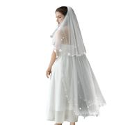 Delicate Bridal Veil Mantilla Single Layer Veil Headpiece Pearls Bachelorette Party Hair Jewelry Elegant Pearls Embellished Wedding Veils
