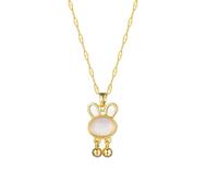 Delicate Bunny Cat Eye Stone Pendant Necklace for Women Cute Dainty Easter Day Animal Rabbit Choker Balls Charm Stainless Steel Chain Adjustable Festival Holiday Jewelry for Wife Girlfriend Daughter