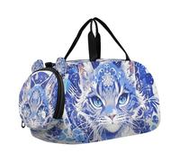 Delicate Cartoon Caracal Cat Girl's Gym Duffel Bag with Shoes Compartment Multifunctional Overnight Weekender Carry On Travel Bag for School Practice, Sports, Travel