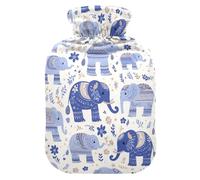 Delicate Cartoon Elephant Dark Blue hot-Water Bottle with Soft Cover, 2L Warm Water Bottle for Bed for Neck Shoulder Warmer, Neck Shoulder Warmer, Bolsa de agua Caliente para el Dolor