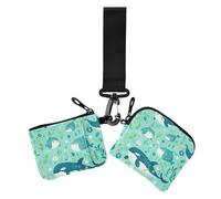 Delicate Cartoon Orca Green Women's Coin Pouches Card Holder Small Portable Card Organizer Purse with Wristlet Strap for Lady 2 Pcs, delicate cartoon Orca green, One Size, Casual