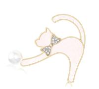 Delicate Cats Face Brooch Combining Seashells Materials and Imitation Pearls Unique Badge Pin for Styles Versatility Lovely Cats Fashion Pin