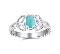 Delicate Celtic Blue Stabilized Turquoise Trinity Love Knot Triquetra Infinity Ring For Women Teen Thin Band Ring .925 Sterling Silver
