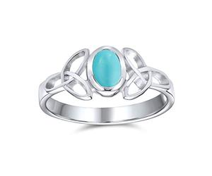 Delicate Celtic Blue Stabilized Turquoise Trinity Love Knot Triquetra Infinity Ring For Women Teen Thin Band Ring .925 Sterling Silver