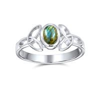 Delicate Celtic Iridescent Labradorite Trinity Knot Triquetra Ring For Women Teen Thin Band Ring .925 Sterling Silver