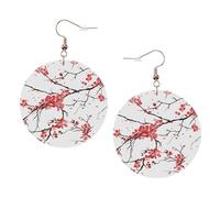 Delicate Cherry Blossoms Leather Round Earrings Color Valentine'S Day Festival Activities Fashion Women'S