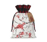 Delicate Cherry Blossoms Print Christmas Gift Bag,Reusable Christmas Bags Forholiday Party Favor Supplies Gifts