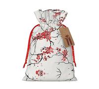 Delicate Cherry Blossoms Print Christmas Gift Bag,Storage Sack With Tags,Reusable Christmas Gift Package Bag