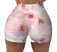 Delicate Cherry Blossoms Print Flexible Elastic Summer Comfy Gym Shorts High Waisted Contour Exercise Running Black