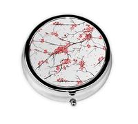Delicate Cherry Blossoms Print Round Pill Box,Portable Mini Metal Pill,Pill Box 3 Compartment Medicine Pill Case