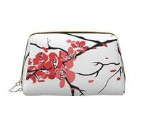 Delicate Cherry Blossoms Printed Leather Makeup Bag for Women Girls - Portable Travel Cosmetic Organiser Toiletry Bag