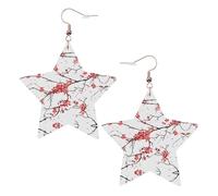 Delicate Cherry Blossoms Printed Leather Pierced Earring Set, 1 Pair Lightweight Bohemian Earrings Birthday Party Jewelry Gifts For Women