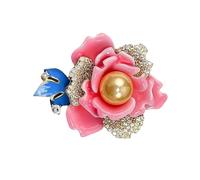 Delicate Chinese Styles Peony Straw Brooch with Sparkling Rhinestone Interference Enamelled Flower-shaped Light Metal Accessories for Special Event Vintage Cloisonne Enamel Pin, one size, As described