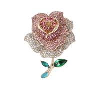 Delicate Crystal Embedded Rose Brooch Portable Metal Construction Office Evening Elegant Rose Pin, Einheitsgröße, As described