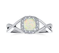 Delicate Dainty Pave CZ Halo Circle 1CT Square Princess Solitaire Created White Opal Engagement Ring With Infinity Band Gemstone Ring For Women .925 Sterling Silver October Birthstone