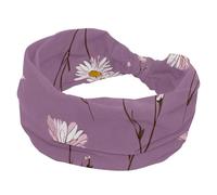 Delicate Daisies with Stems on Soft Purple Violet Background Sports Headbands for Women, Elastic Sports Hair Bands Nurse Wide Turban for Workouts Yoga Gym Tennis