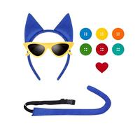 Delicate Dew Blue Kitten Ears Headband Cat Tail Set Cat Dress Up Halloween Costume, Button, One size