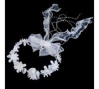 Delicate Dew Girls First Communion Holy Veil White Flower Wreath Crystal Bowknot Headband(Bowknot)