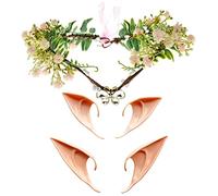 Delicate Dew Women Girls Flower Headband Fairy Costume Floral Crown Wreath Renaissance Headpiece Photoshoot Prop Elf Ear Set (Babysbreath Pink)