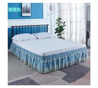 Delicate Double Layers Luxury Stereoscopic Embroidered Flowers Lace Ruffle Bed Skirts with Strong Elastic Belt(Lake blue,King 200x200x38cm)
