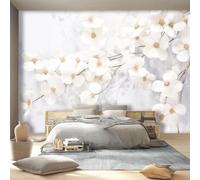 Delicate Elegant Flower Line Art Large Wall Mural Photo Wallpaper Mural - Off White Non-Woven Decorative Wallpaper for Children's Bedroom Living Room, Easy to Apply 150 x 105 cm (W x H)