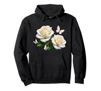 Delicate Elegant White Roses with Butterflies Shapes Mania Pullover Hoodie