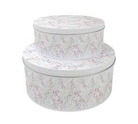 Delicate Floral Cake Tins Set - Pink Blossoms Nesting Round Large & Medium Metal Storage Containers Baking Gifts for Her