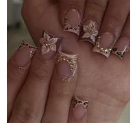 Delicate Floral False Nails Ergonomic Design Lightweighted ABS Wear Resistant Nails Art For Career Women Social Gatherings Comfortable Press On Nail ABS