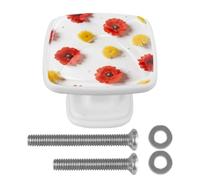 Delicate Flowers Bloom Softly on Plain whiteRound Corner Square Drawer Pulls,Stainless Steel Cabinet Handles, Matte Black Furniture Knobs