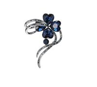 Delicate Four-Leaf Clover Brooch with CZ Crystals - Elegant Lapel Pin for Women Girls Fashion Accessories, Sparkling Shamrock Jewellery Gift (Blue)