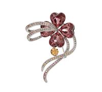 Delicate Four Leaf Clover Green Austrian Crystal Brooch Lapel Pins for Women Girls Fashion Beautiful Heart Shaped CZ Lucky Flower Ribbon Shamrock Brooches Dress Clothes Accessories Jewelry Gifts 2.2in