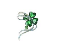 Delicate Four Leaf Clover Green Austrian Crystal Brooch Lapel Pins for Women Girls Fashion Beautiful Heart Shaped CZ Lucky Flower Ribbon Shamrock Brooches Dress Clothes Accessories Jewelry Gifts 2.2in