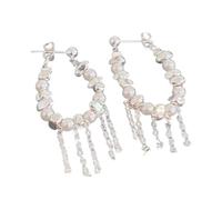 Delicate Handwoven Fringe Earrings Featuring Stylish Beads In Elegant White Tone Alloy Pearls Drop Earrings