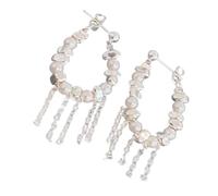 Delicate Handwoven Fringe Earrings Featuring Stylish Beads In Elegant White Tone Alloy Pearls Drop Earrings