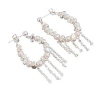 Delicate Handwoven Fringe Earrings Featuring Stylish Beads In Elegant White Tone Pearls Beaded Tassels Earrings