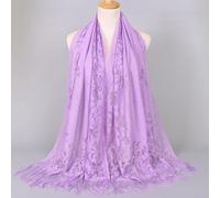 Delicate Lace Bride Women's Shawl, Breathable Hollow Solid Color Scarf with Floral Tassels, AllMatch Muslim (10)