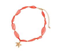 Delicate Mesh Starfishes Shell Pendant Collarbone Necklace Sea Inspired Clavicle Chain Jewelry Accessory For Women Trendy Mesh Chain For Collarbone Display