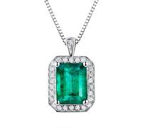Delicate Necklaces for Women, 2CT Rectangle Lab Created Emerald with 0.3CT Cubic Zirconia 18K Gold/925 Sterling Silver Pendant Necklaces for Girls, Gift for Mother's Day/Valentine's Day