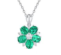 Delicate Necklaces for Women, Flower Shape 2cttw Oval Lab Created Emerald with Cubic Zirconia 18K Gold/925 Sterling Silver Pendant Necklaces for Girls, Gift for Mother's Day/Valentine's Day